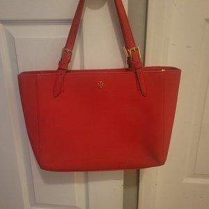 Tory Burch | Poppy Orange Buckle Emerson Leather Tote
